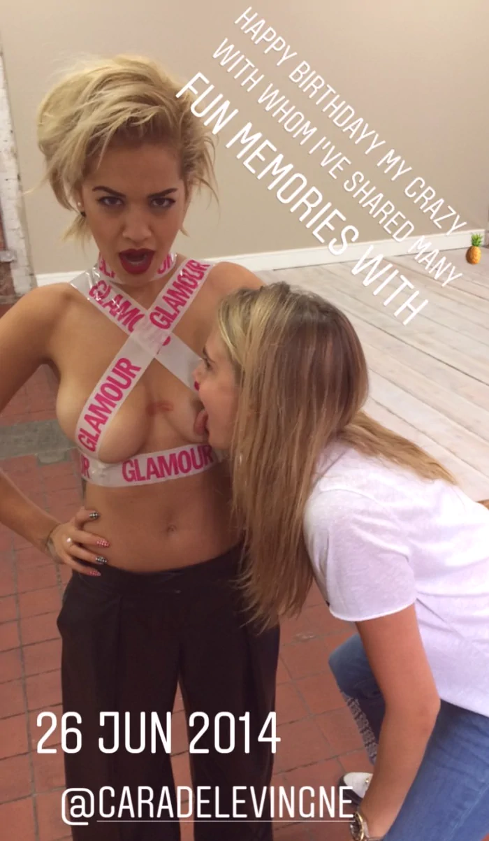 cara delevingne licking rita oras boobs