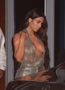 kim kardashian braless chain mail dress