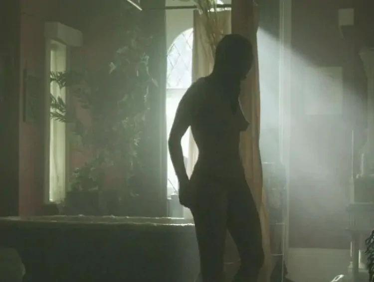 silhouette shot of fully nude natalie dormer after getting out of wet bath