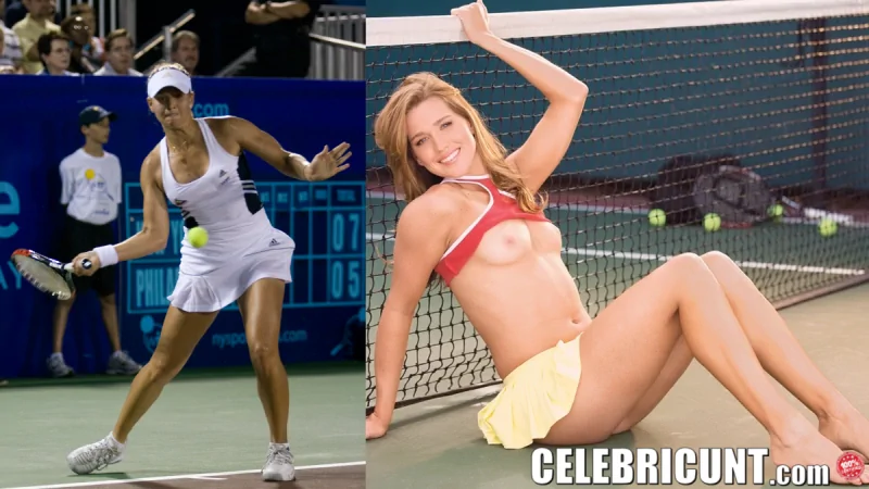 tennis player ashley harkleroad dressed and undressed in a side by side comparison