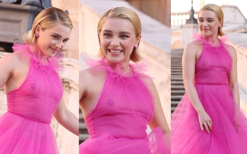 florence pugh tits in sheer pink dress