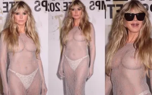 Heidi Klum Nude Boobs and Nipples In Public in a sheer naked dress while braless