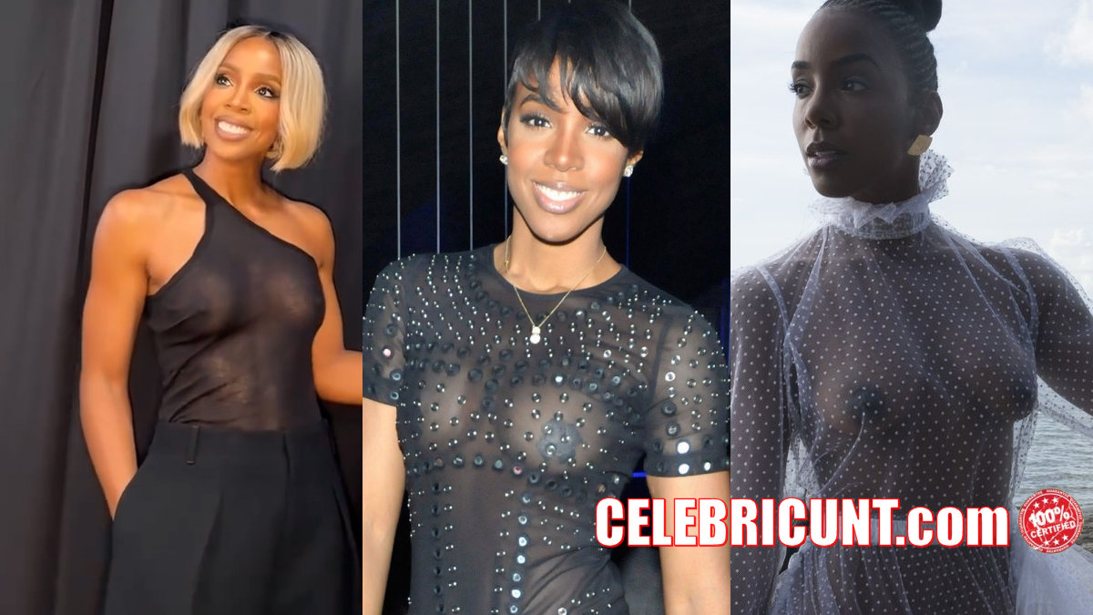 Kelly Rowland Braless Boobs in Transparent See Through Top